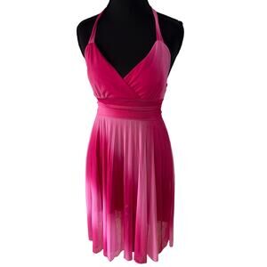Y2K Pink Halter Dress Babydoll Ombre Hoco Formal Adjustable Fit Flare 2000s XS
